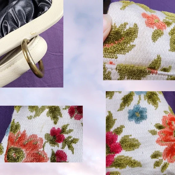 Vtg 60s Colorful White Red Yellow Blue Green Retro Tapestry Floral Hand Bag - Picture 7 of 8
